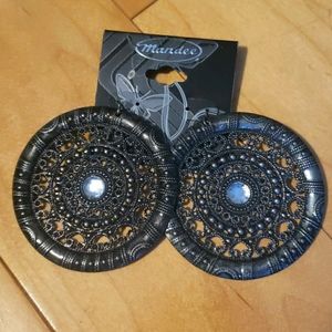 BOGO dark silver large round earrings